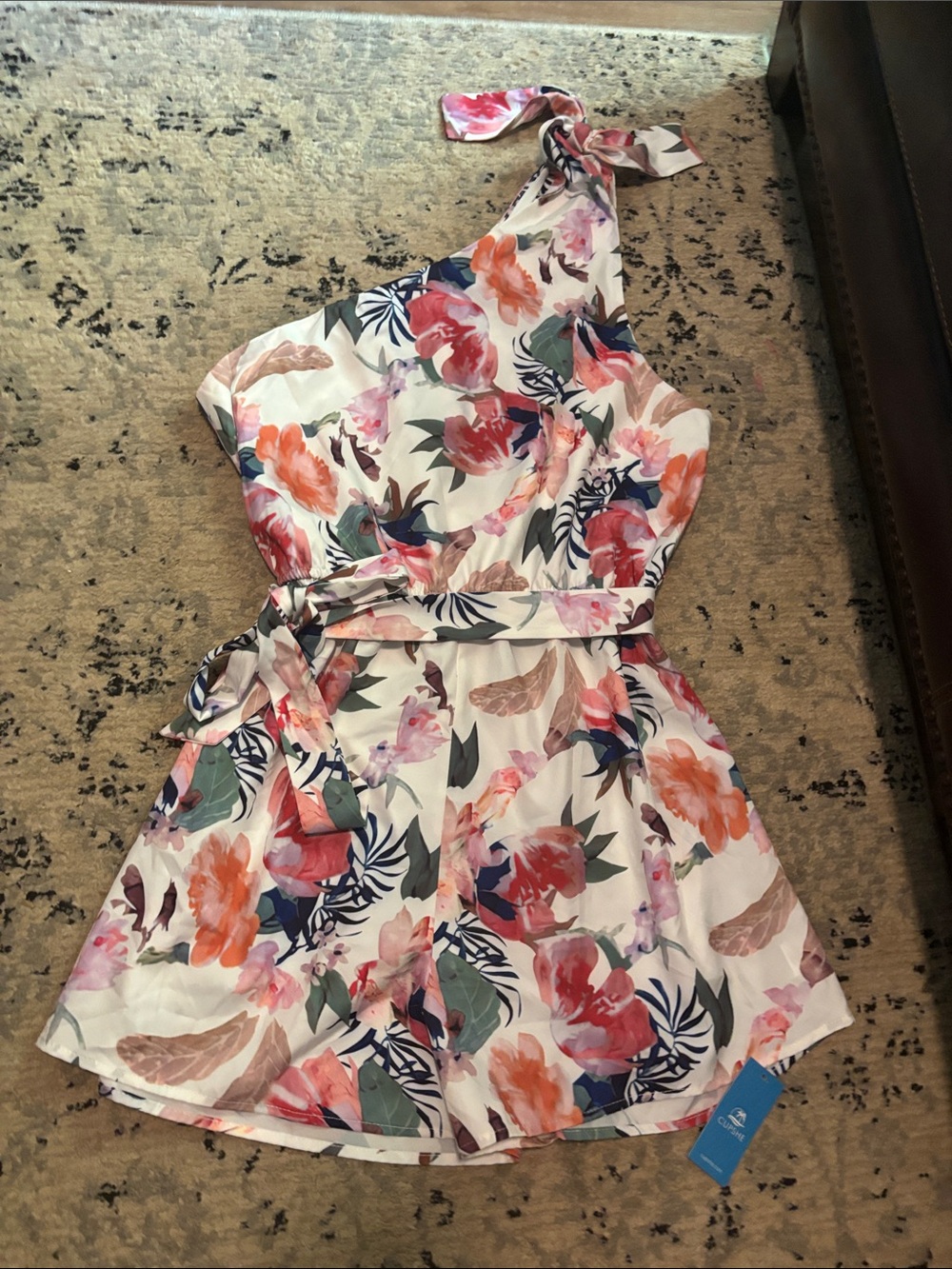 Cupshe One-Shoulder Floral Romper in White with Pink, Orange and Green - Picture 6 of 6